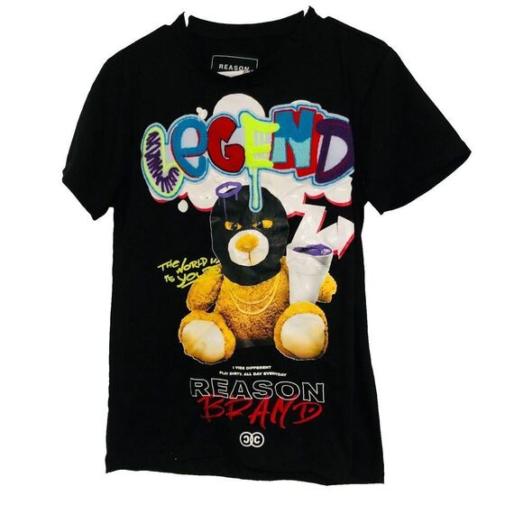 Reason Legend Bear Chenille Men's Tee Crew Neck Short Sleeve Black Small NWT - Picture 2 of 7